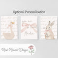 Load image into Gallery viewer, Set of 3 Personalised Goose & Bunny Nursery Prints – You are so Loved – Neutral Wall Art - RoseRowanDesign - 
