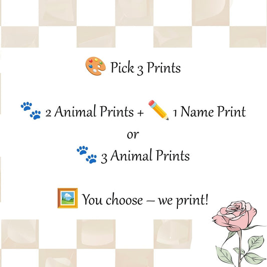 Set of 3 Personalised Jungle Nursery Prints – Kids Name Safari Animal Wall Art for Boys & Girls - RoseRowanDesign - 