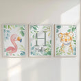 Load image into Gallery viewer, Set of 3 Personalised Jungle Nursery Prints – Kids Name Safari Animal Wall Art for Boys & Girls - RoseRowanDesign - 
