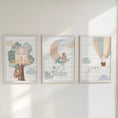 Load image into Gallery viewer, Set of 3 Personalised Nursery Prints – Whimsical Boho Hot Air Balloon Animal Wall Art for Kids Room - RoseRowanDesign - 
