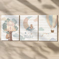 Load image into Gallery viewer, Set of 3 Personalised Nursery Prints – Whimsical Boho Hot Air Balloon Animal Wall Art for Kids Room - RoseRowanDesign - 

