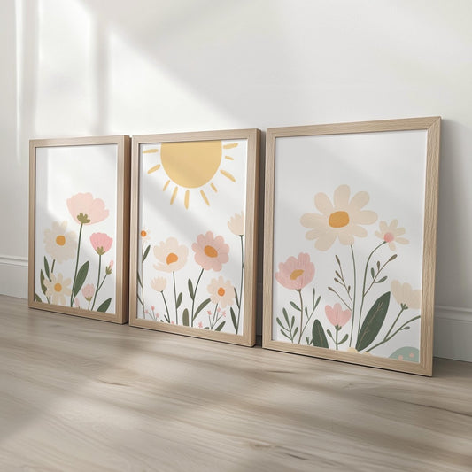 Set of 3 Personalised Wildflower Prints – Floral Name Wall Art for Girls Nursery & Boho Bedroom Decor - RoseRowanDesign - 