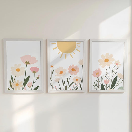 Set of 3 Personalised Wildflower Prints – Floral Name Wall Art for Girls Nursery & Boho Bedroom Decor - RoseRowanDesign - 