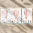 Load image into Gallery viewer, Set of 3 Pink Hot Air Balloon Nursery Prints – Personalised Wildflower Wall Art for Girls Room - RoseRowanDesign - 
