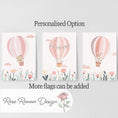 Load image into Gallery viewer, Set of 3 Pink Hot Air Balloon Nursery Prints – Personalised Wildflower Wall Art for Girls Room - RoseRowanDesign - 

