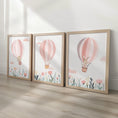 Load image into Gallery viewer, Set of 3 Pink Hot Air Balloon Nursery Prints – Personalised Wildflower Wall Art for Girls Room - RoseRowanDesign - 
