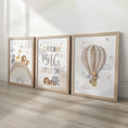 Load image into Gallery viewer, Set of 3 Safari Animal Nursery Prints – Dream Big, Beige Hot Air Balloon & Rainbow Wall Art - RoseRowanDesign - 
