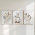 Load image into Gallery viewer, Set of 3 Safari Animal Nursery Prints – Neutral Beige Rainbow Wall Art for Boys Room - RoseRowanDesign - 
