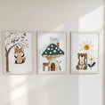 Load image into Gallery viewer, Set of 3 Whimsical Woodland Animal Nursery Prints – Personalised Kids Wall Art - RoseRowanDesign - 

