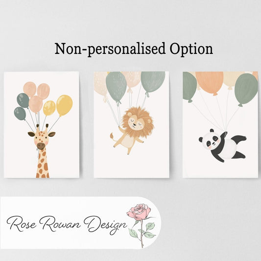 Set of 3 Wild Animal Nursery Prints – Giraffe, Panda, Kids Wall Art - RoseRowanDesign - 