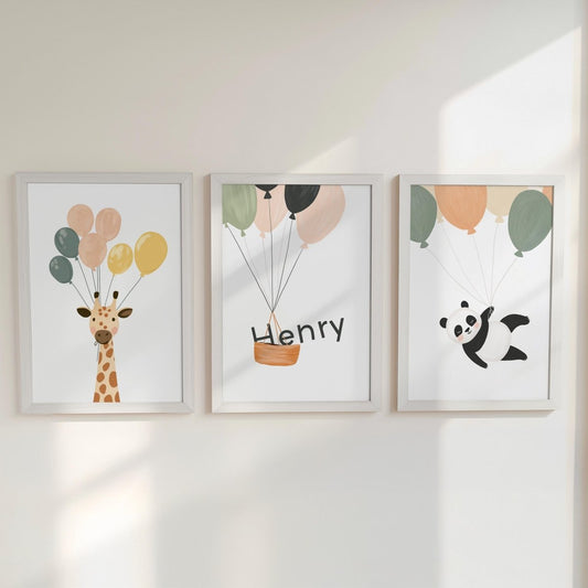 Set of 3 Wild Animal Nursery Prints – Giraffe, Panda, Kids Wall Art - RoseRowanDesign - 