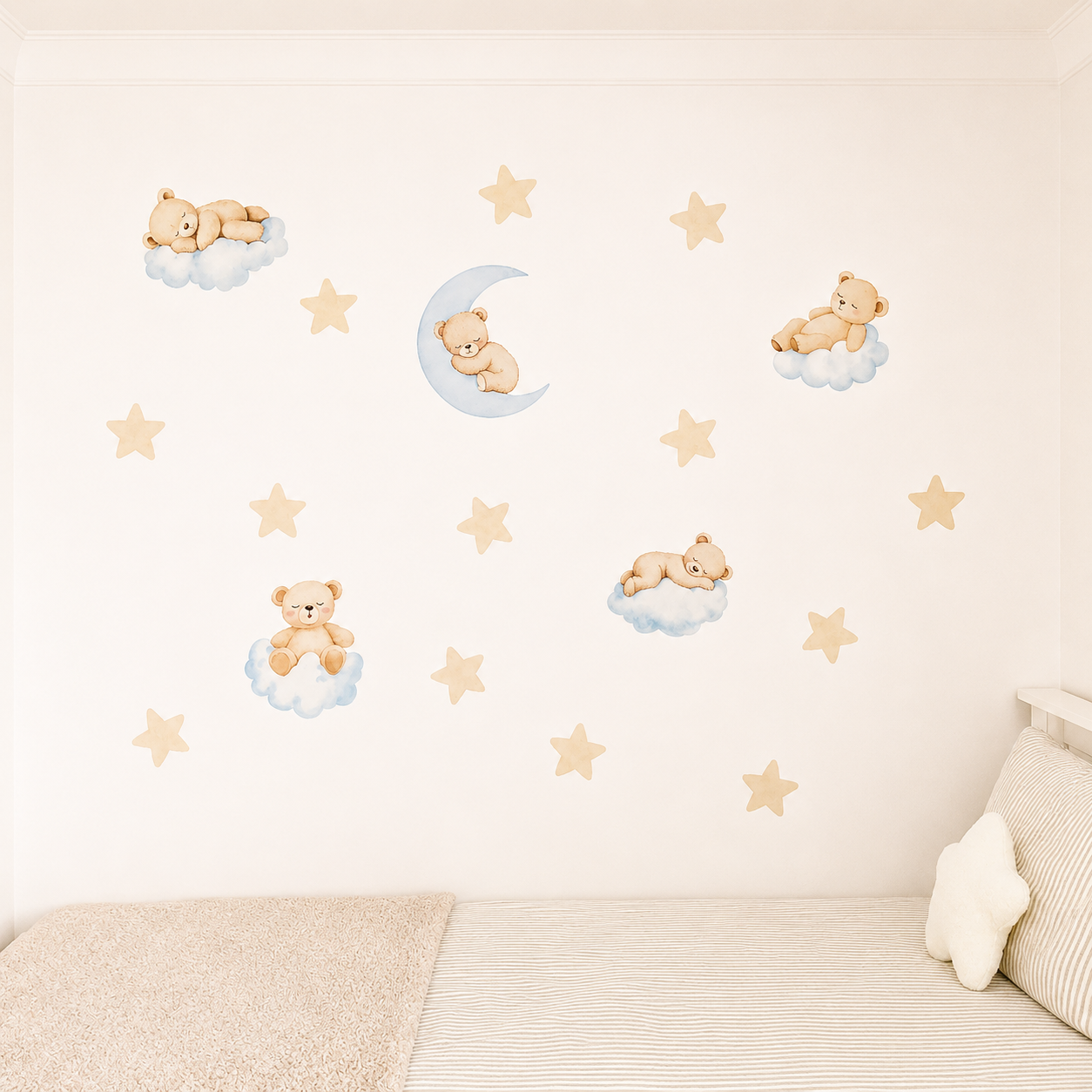 Sleeping Bear & Stars Wall Stickers | Removable Fabric Nursery Decals