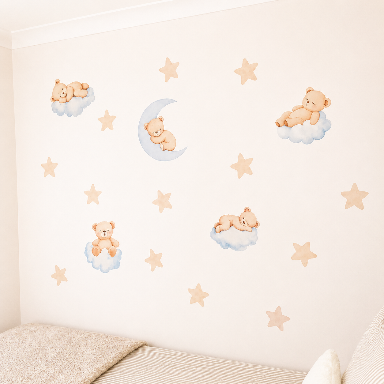 Sleeping Bear & Stars Wall Stickers | Removable Fabric Nursery Decals