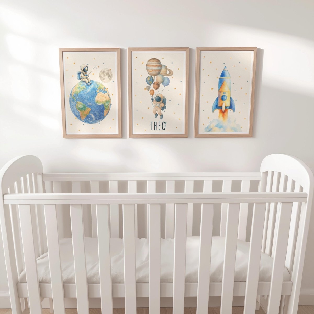 Space Nursery Prints – Rocket, Astronaut & Planets Wall Art Set - RoseRowanDesign - 