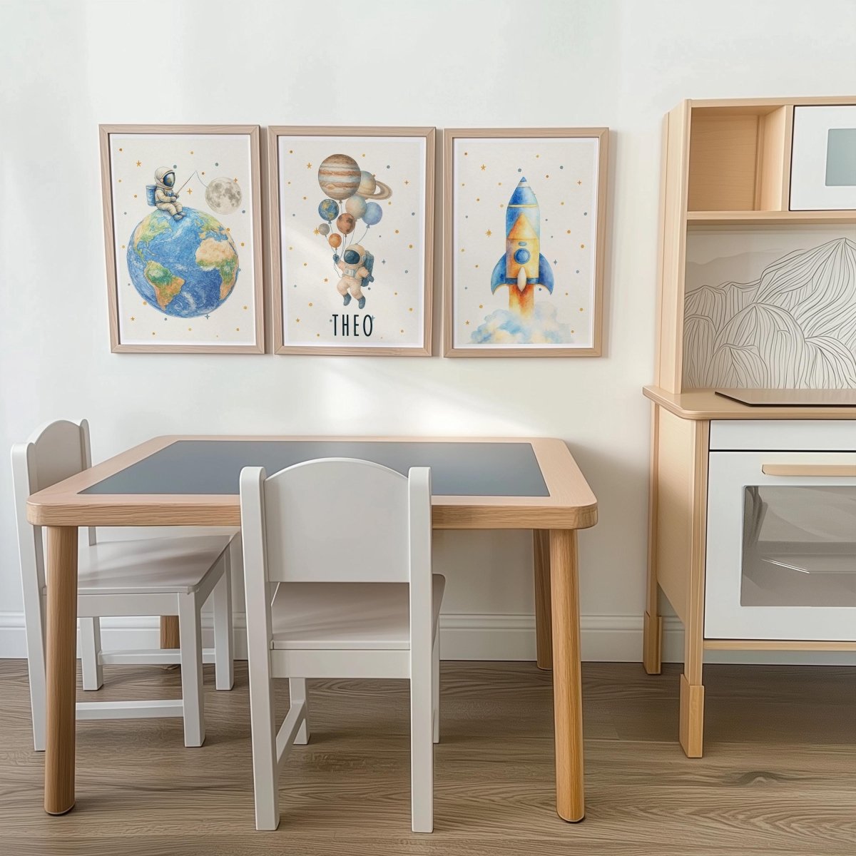Space Nursery Prints – Rocket, Astronaut & Planets Wall Art Set - RoseRowanDesign - 
