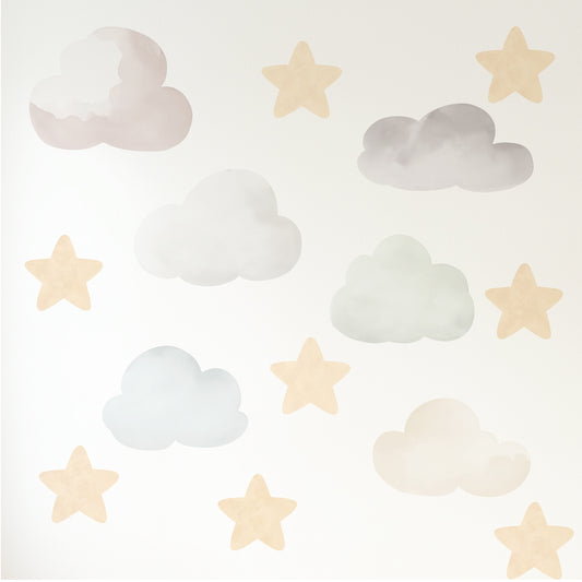 Premium Fabric Nursery Wall Stickers - Extra Clouds and Stars