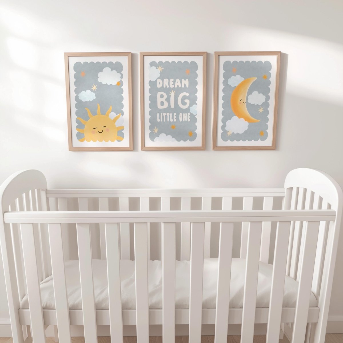Sun Moon Nursery Print Set - Dream Big Little One Wall Art for Kids - RoseRowanDesign - 