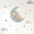 Load image into Gallery viewer, Premium Fabric Nursery Wall Stickers - Teddy Moon & Stars - 3 Colours Available - RoseRowanDesign
