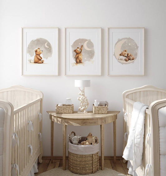 Teddy Bear Theme Kids Wall Art | Beige | Set of 3 Nursery Prints - RoseRowanDesign - Wall Art