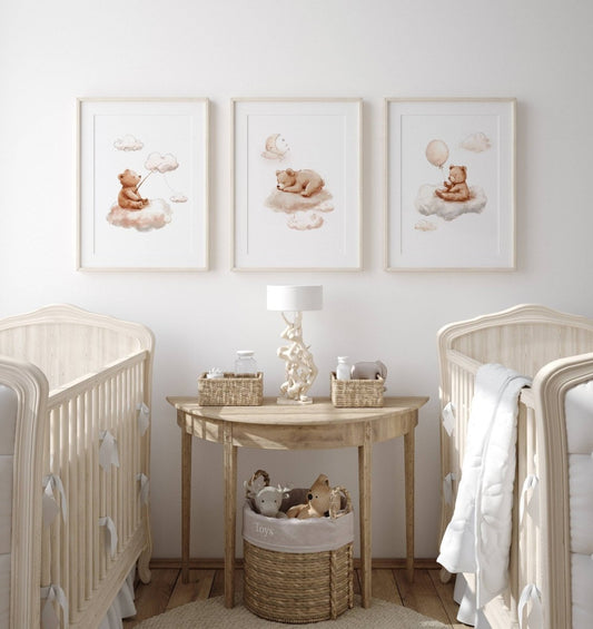 Teddy Bear Theme Kids Wall Art | Set of 3 Nursery Prints - RoseRowanDesign - Wall Art