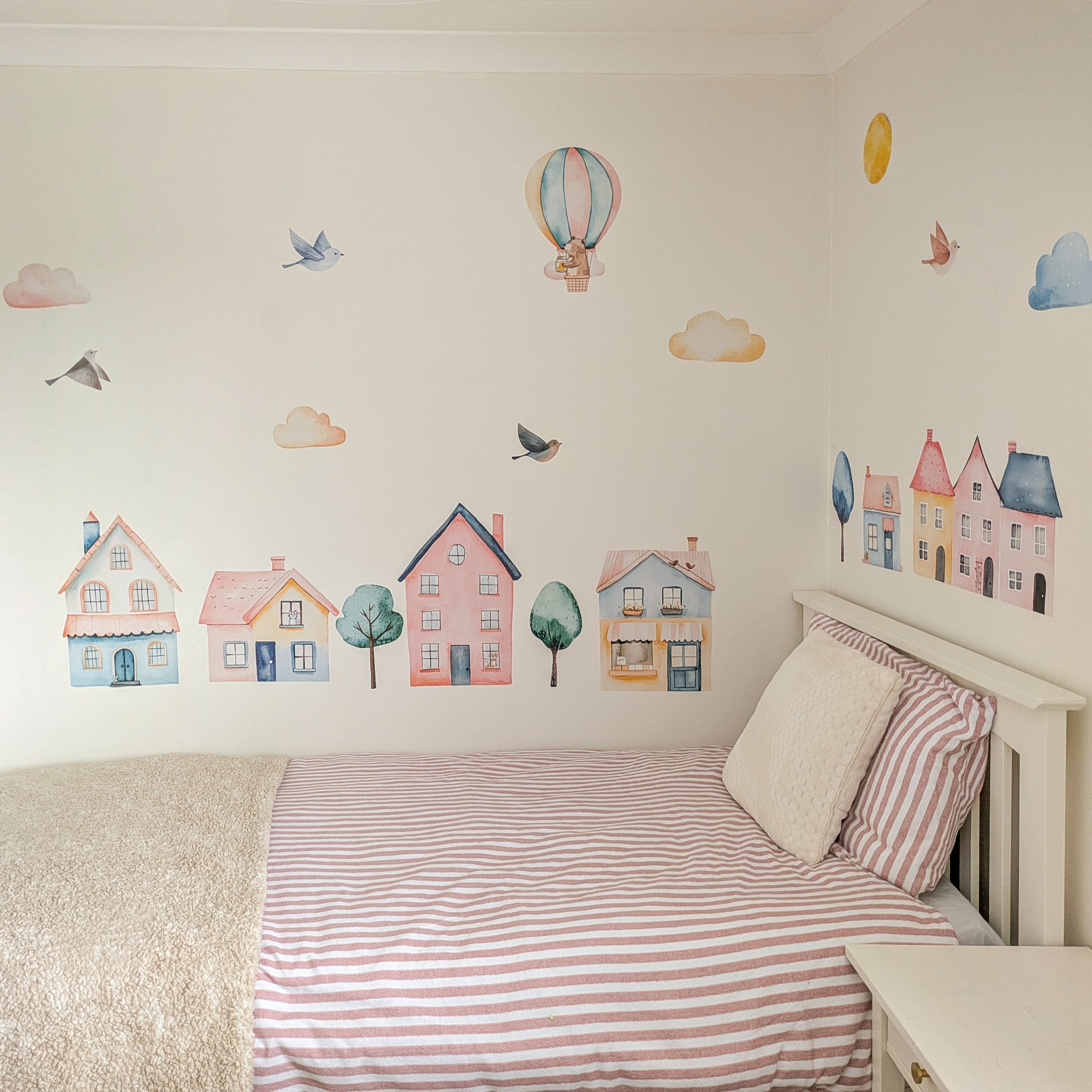 Tiny Town Wall Stickers | Pastel Village Nursery Decals – 19 Piece Set