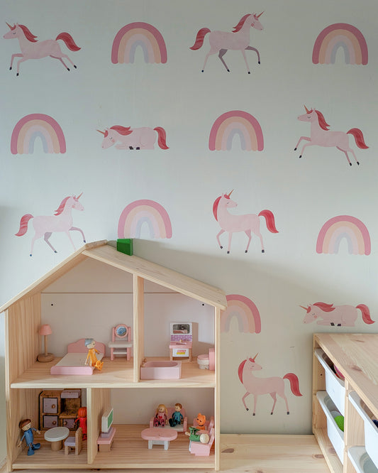 Unicorn & Rainbow Wall Stickers | Fabric Wall Decals | Kids Bedroom & Playroom Decor