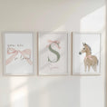 Load image into Gallery viewer, Vintage Bow Nursery Print Set – Personalised Name & Pony - RoseRowanDesign - 
