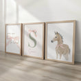 Load image into Gallery viewer, Vintage Bow Nursery Print Set – Personalised Name & Pony - RoseRowanDesign - 
