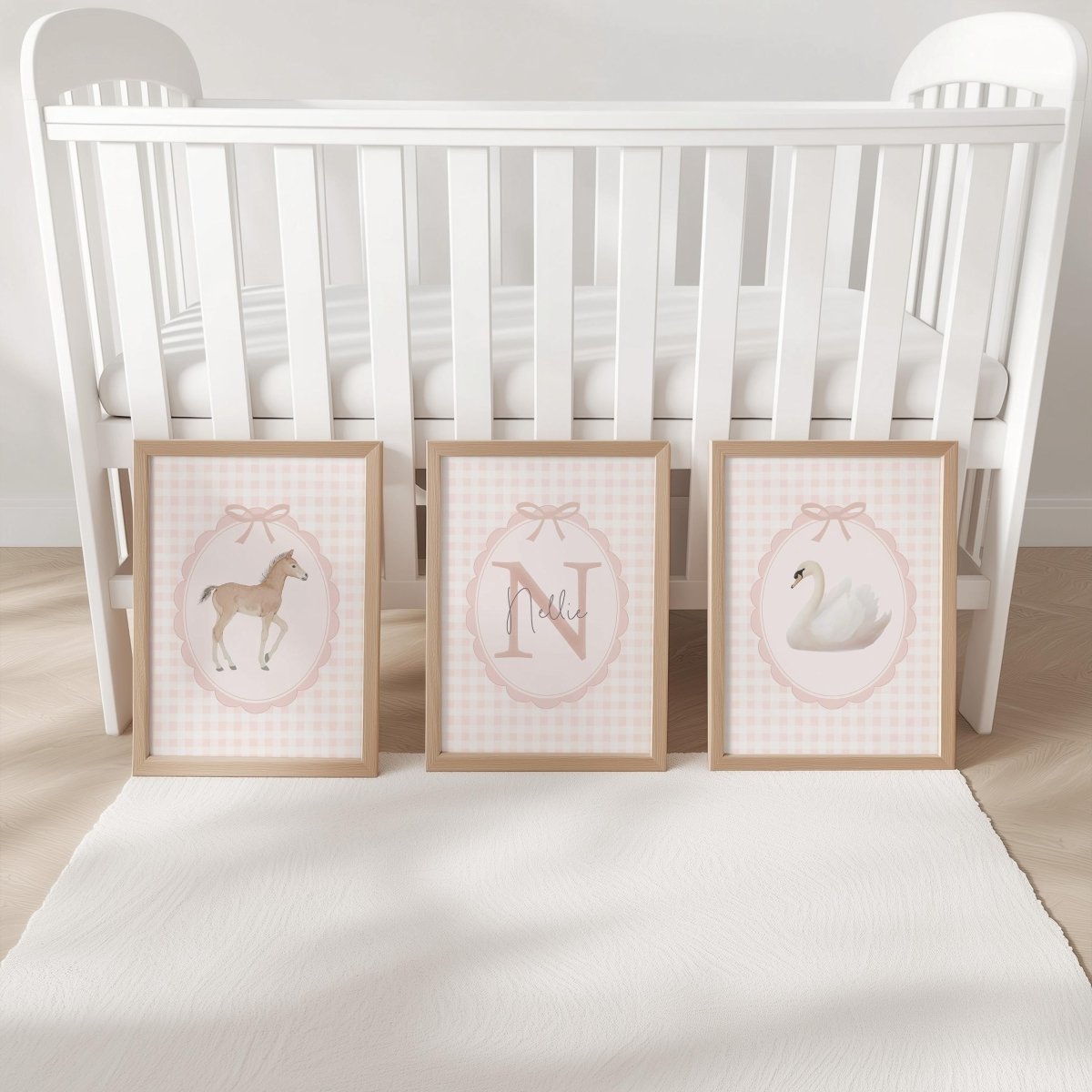 Vintage Pink Gingham Nursery Prints – Girls Personalised Set - RoseRowanDesign - 