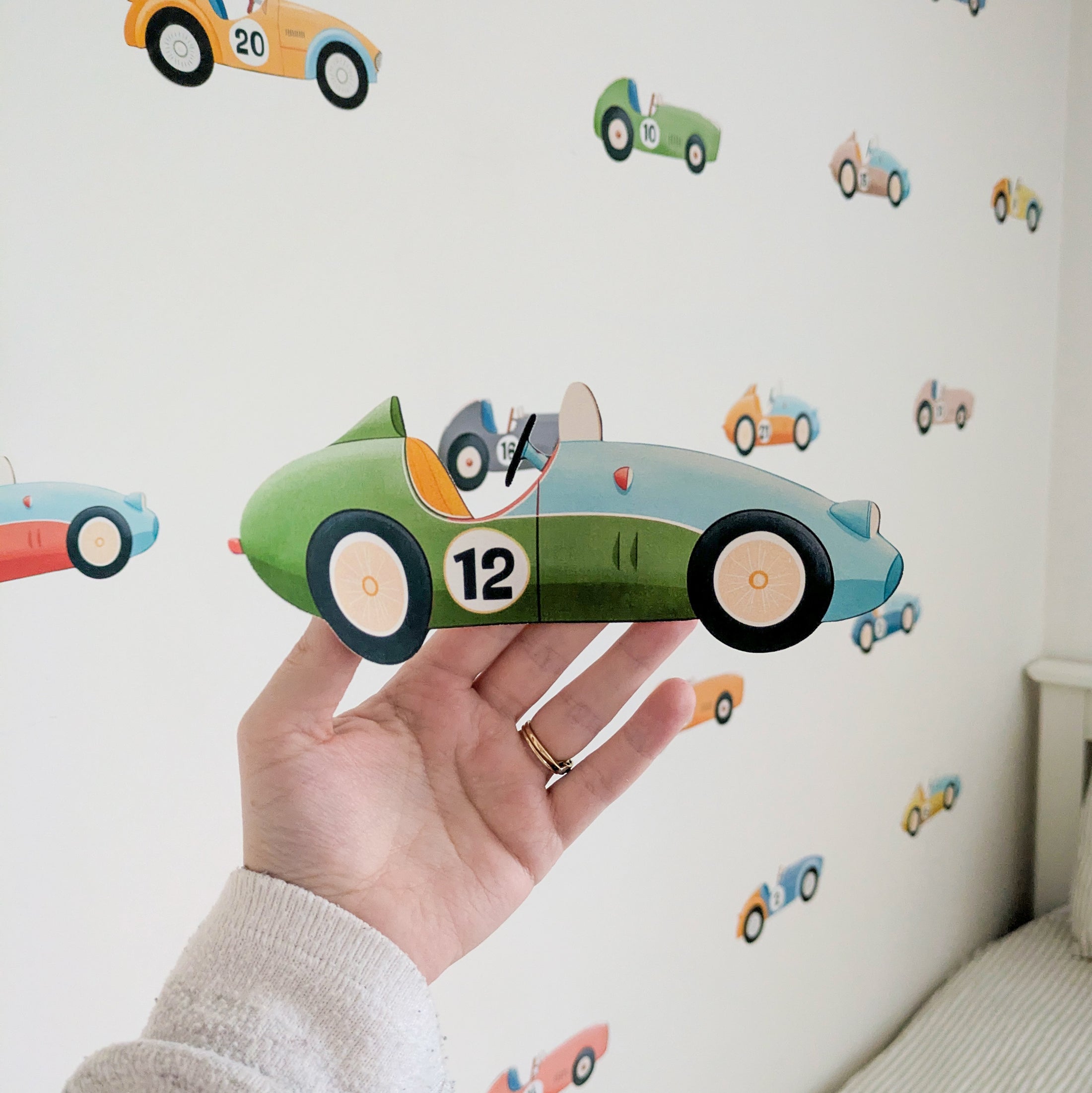 Vintage Racing Car Wall Stickers – Removable Fabric Kids Bedroom Decals | 21 Cars