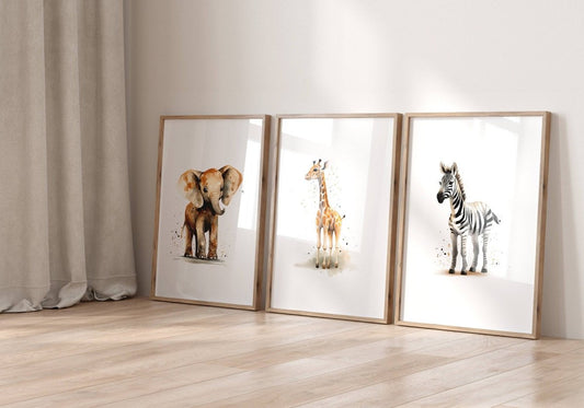Watercolor Safari Animal Prints | Set of 6 | Neutral Nursery Wall Art for Baby's Room - RoseRowanDesign - 