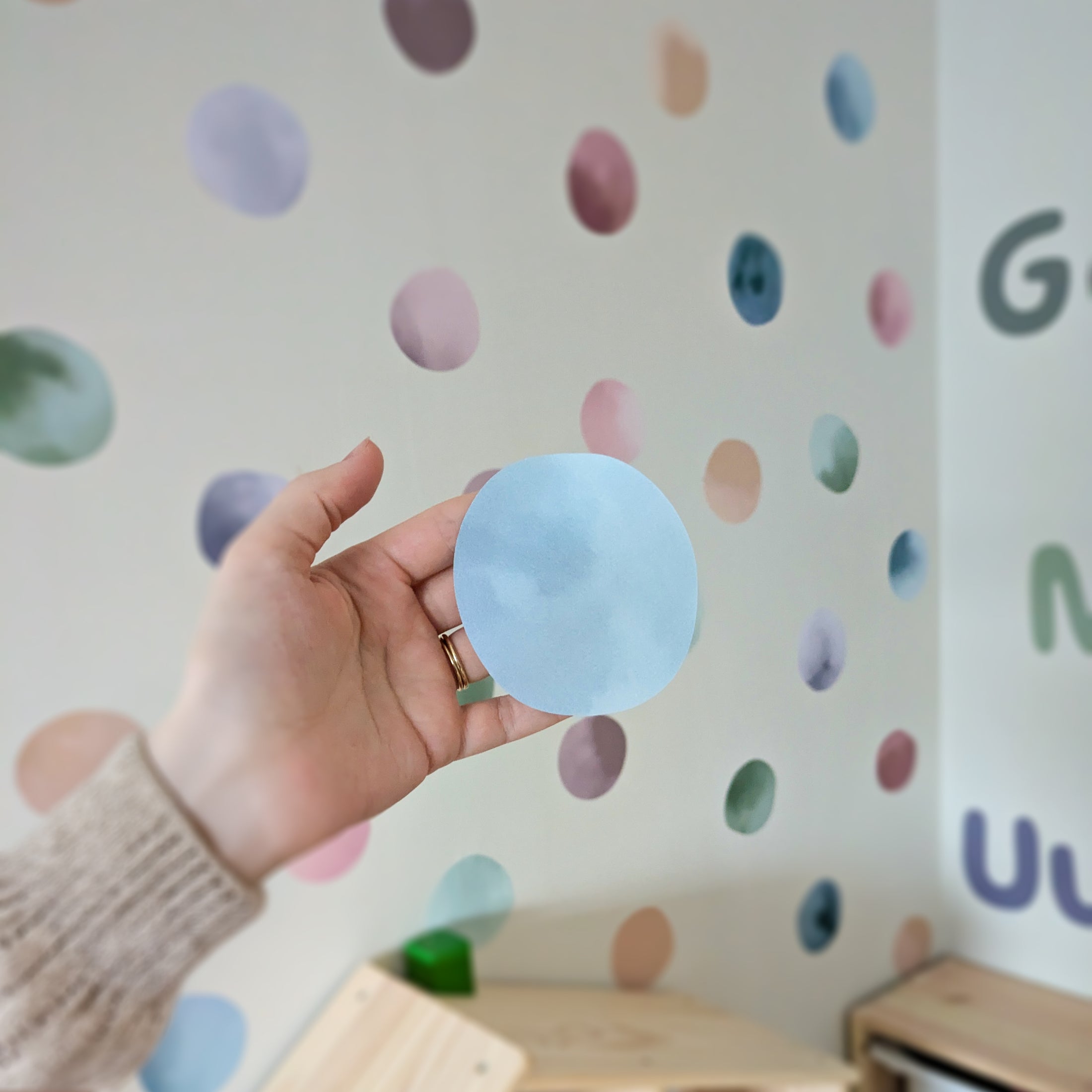 Watercolour Dot Wall Stickers – Removable Fabric Polka Dots | Nursery & Playroom Decor