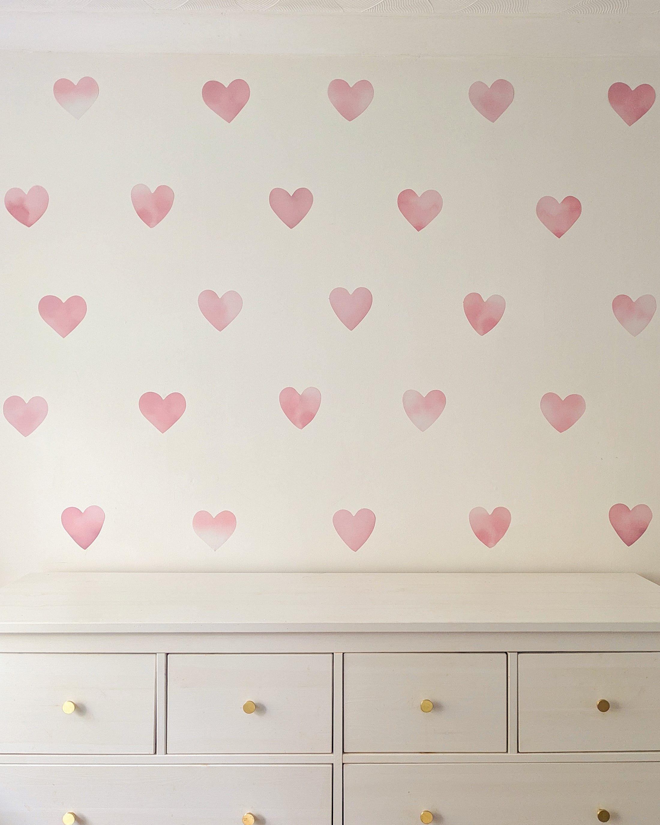 Pink Heart Wall Stickers | Watercolour Nursery Decals – Set of 20