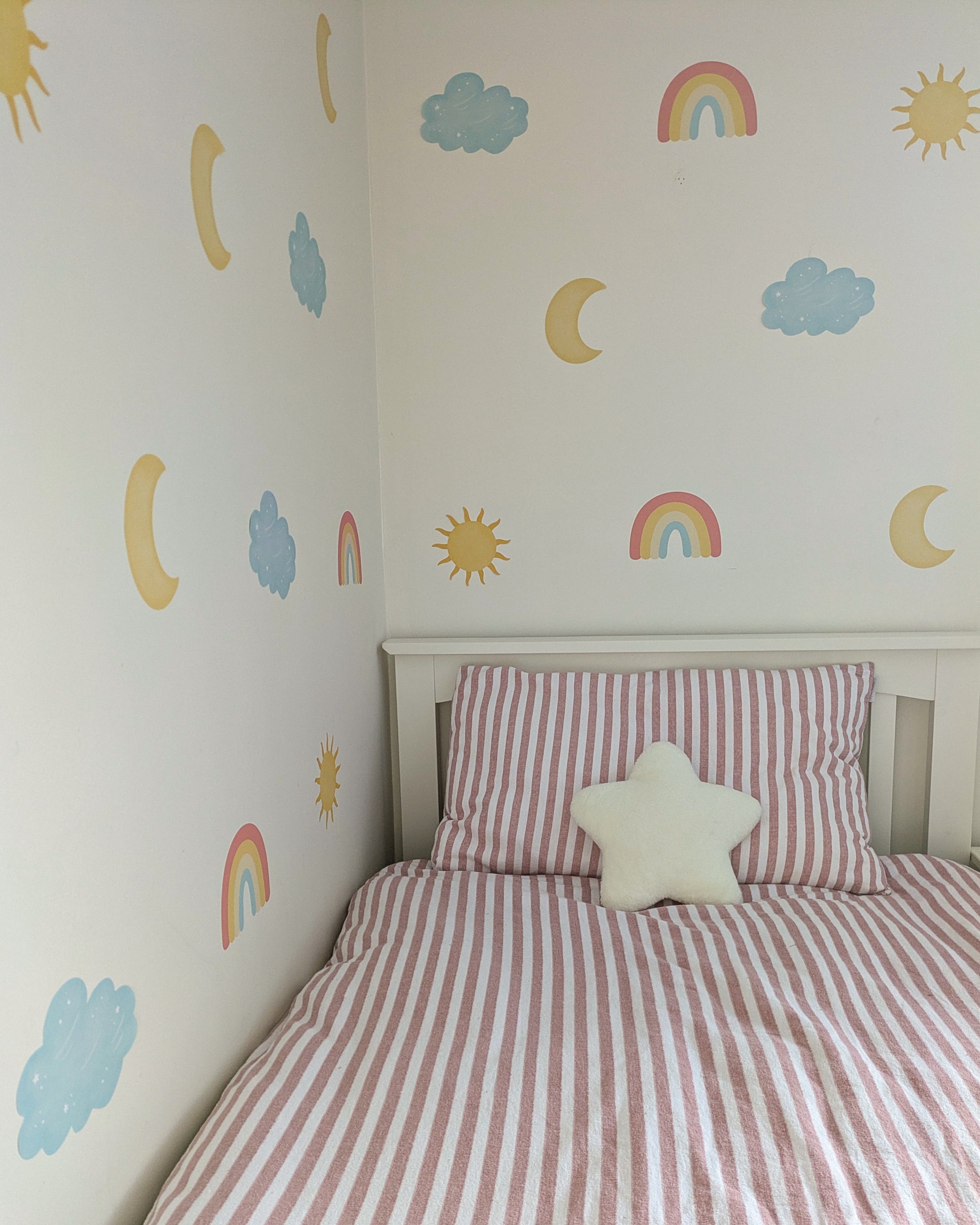 Sun, Moon & Rainbow Wall Stickers – Removable Fabric Weather Decals | 24 Piece Set