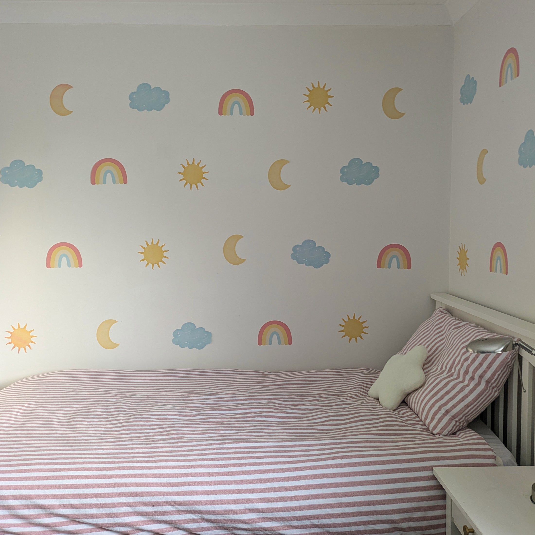 Sun, Moon & Rainbow Wall Stickers – Removable Fabric Weather Decals | 24 Piece Set