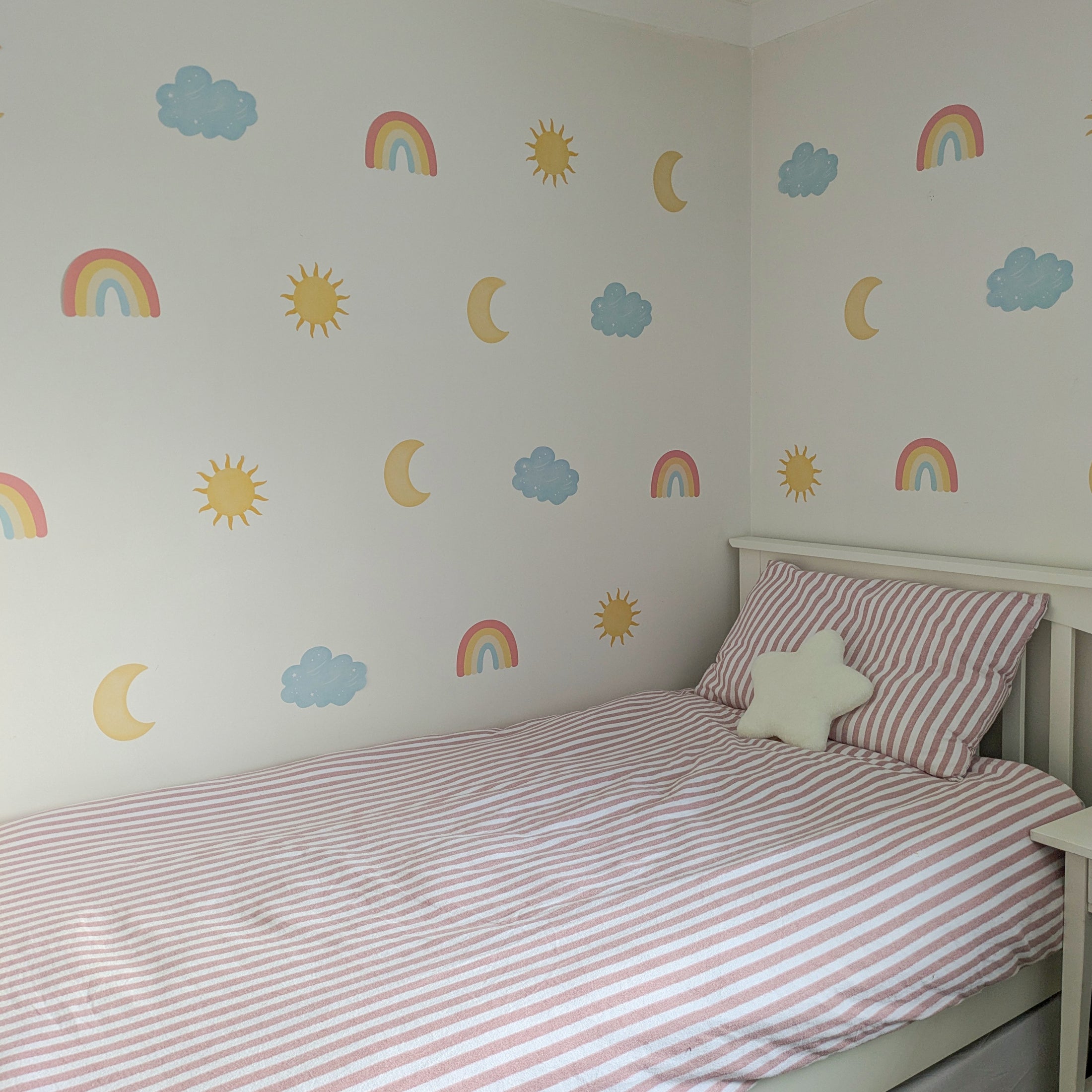 Sun, Moon & Rainbow Wall Stickers – Removable Fabric Weather Decals | 24 Piece Set