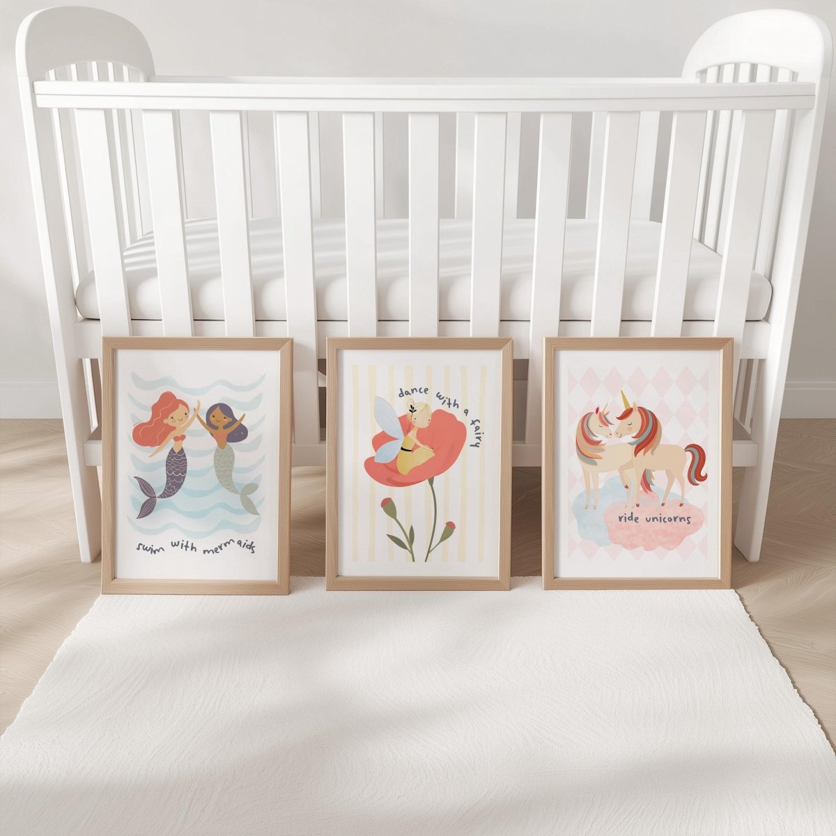 Whimsical Girls Nursery Wall Art - Mermaids Fairies Unicorns Print Set - RoseRowanDesign - 