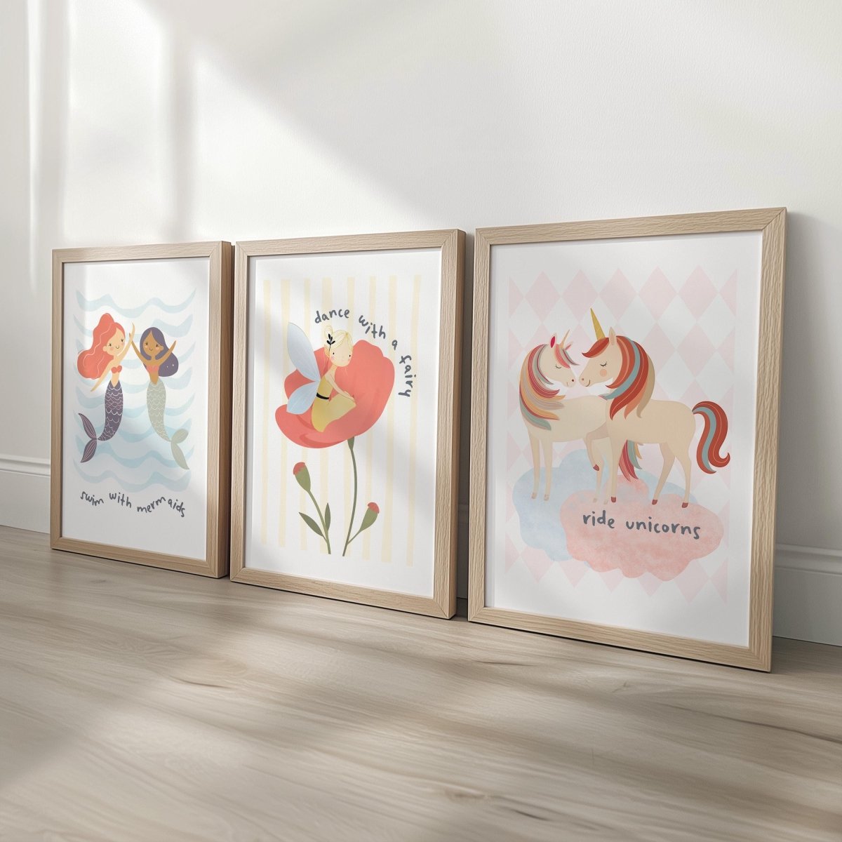Whimsical Girls Nursery Wall Art - Mermaids Fairies Unicorns Print Set - RoseRowanDesign - 