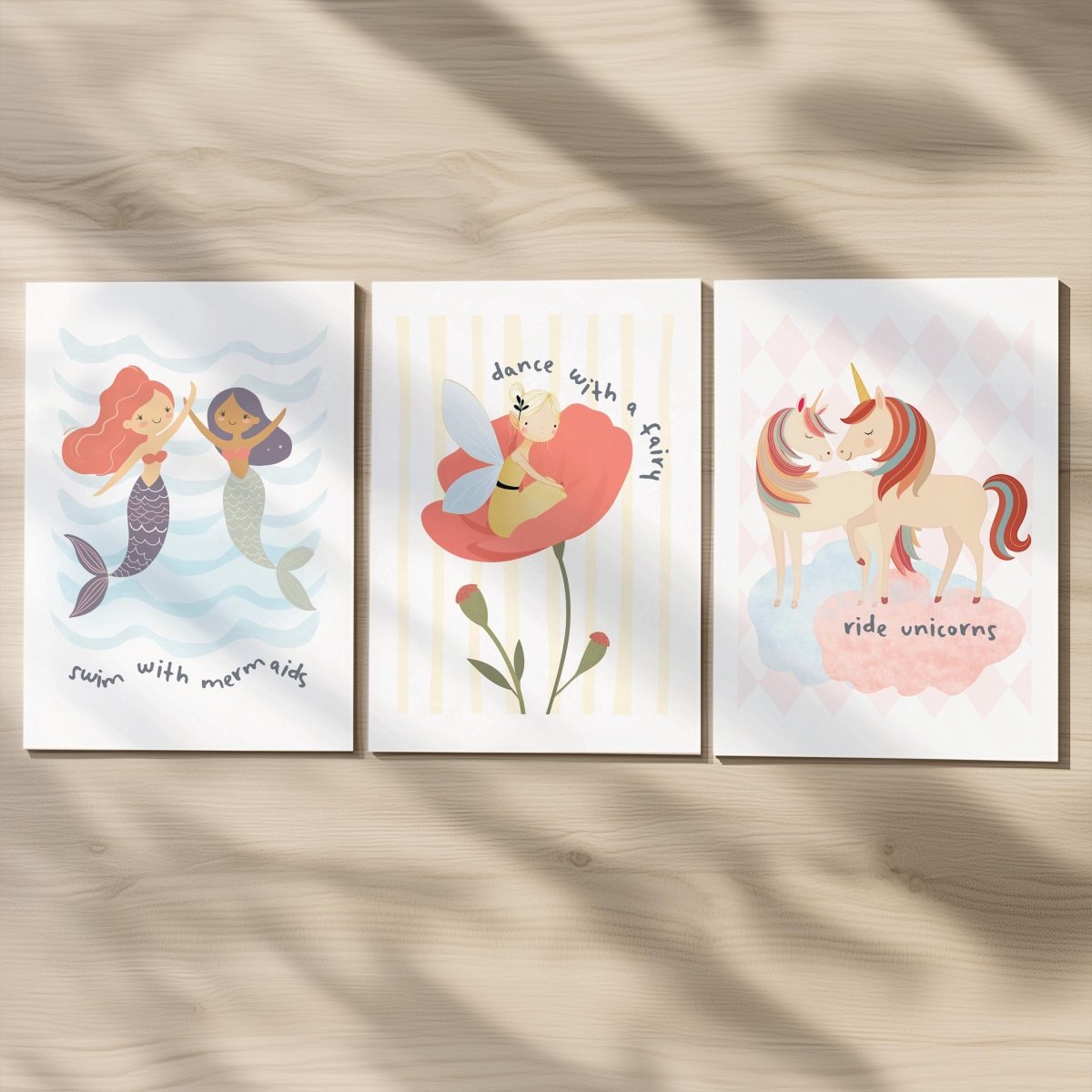Whimsical Girls Nursery Wall Art - Mermaids Fairies Unicorns Print Set - RoseRowanDesign - 