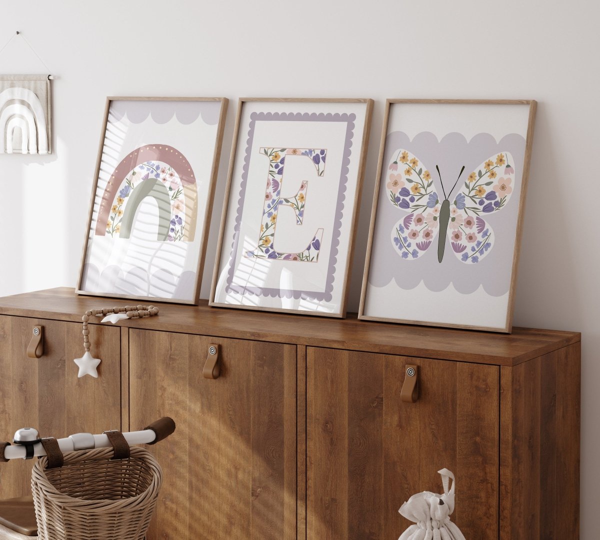 Wildflower, Butterfly, Rainbow Personalised | Set of 3 Prints | For Girls Room - RoseRowanDesign - Wall Art