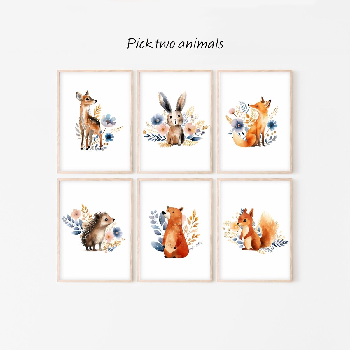 Wildflower Nursery Prints | Set of 3 Woodland Animal Wall Art | Personalised Decor for Girls' Room - RoseRowanDesign - Wall Art