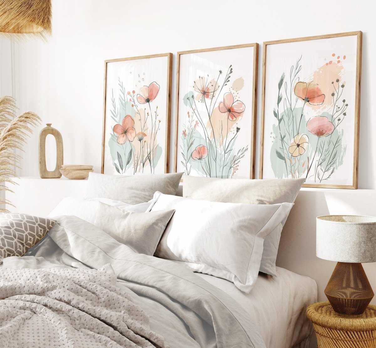 Wildflower Wall Art Prints | Set of 3 | Scandi Floral Decor for Bedroom or Nursery - RoseRowanDesign - 