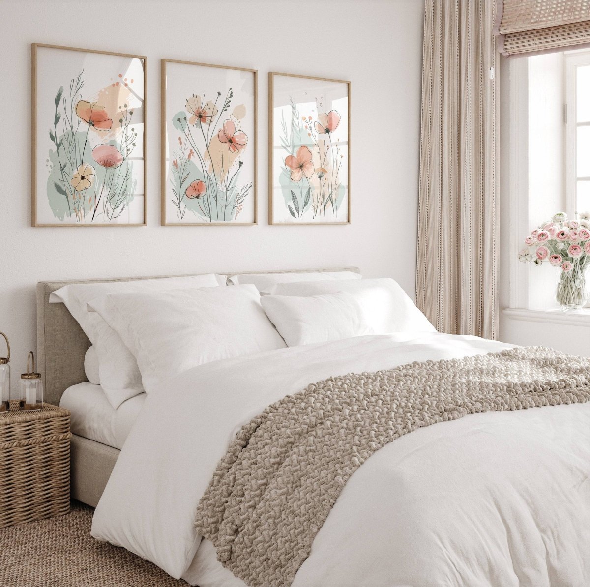 Wildflower Wall Art Prints | Set of 3 | Scandi Floral Decor for Bedroom or Nursery - RoseRowanDesign - 