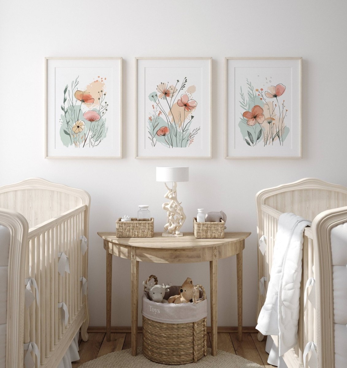 Wildflower Wall Art Prints | Set of 3 | Scandi Floral Decor for Bedroom or Nursery - RoseRowanDesign - 