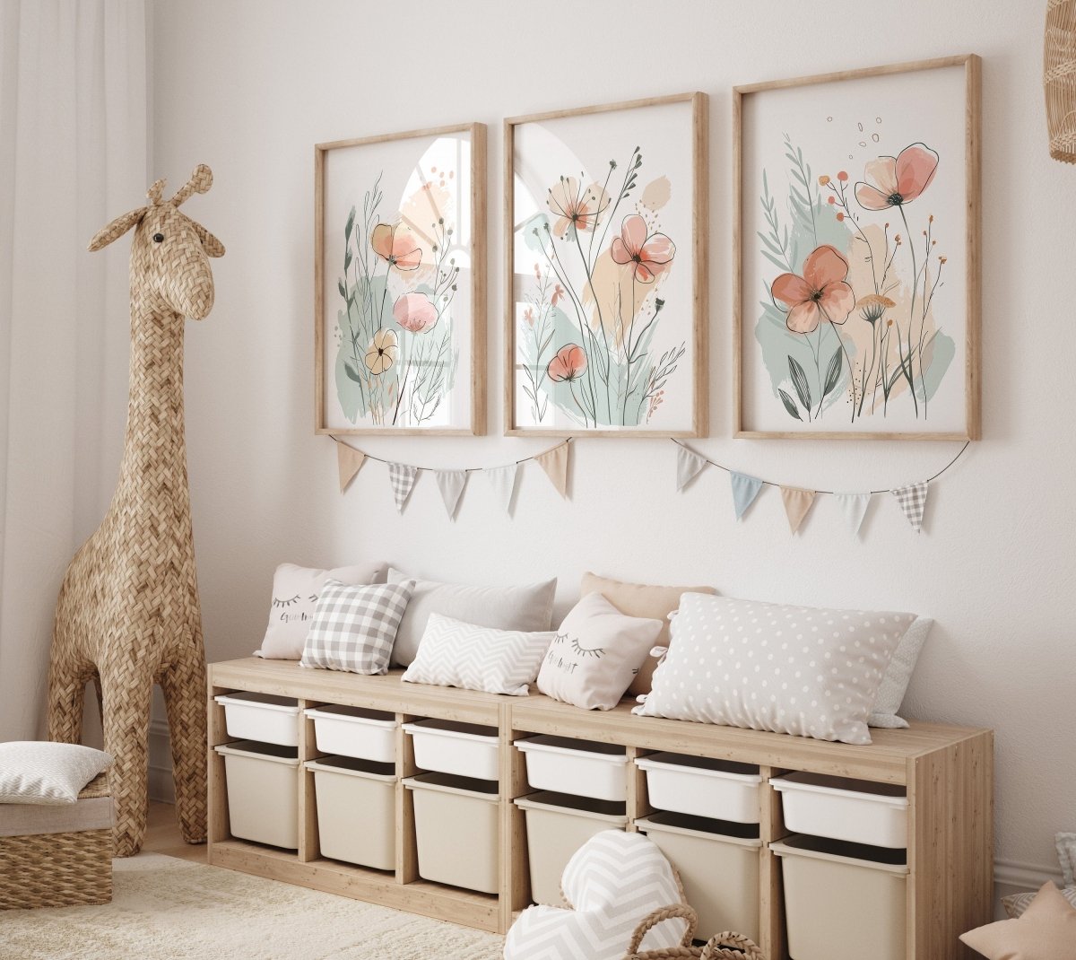 Wildflower Wall Art Prints | Set of 3 | Scandi Floral Decor for Bedroom or Nursery - RoseRowanDesign - 