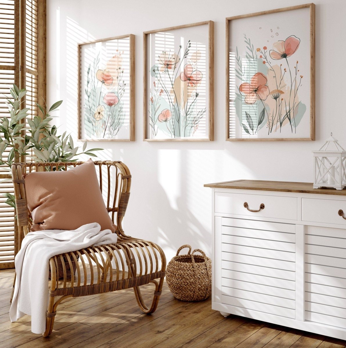 Wildflower Wall Art Prints | Set of 3 | Scandi Floral Decor for Bedroom or Nursery - RoseRowanDesign - 