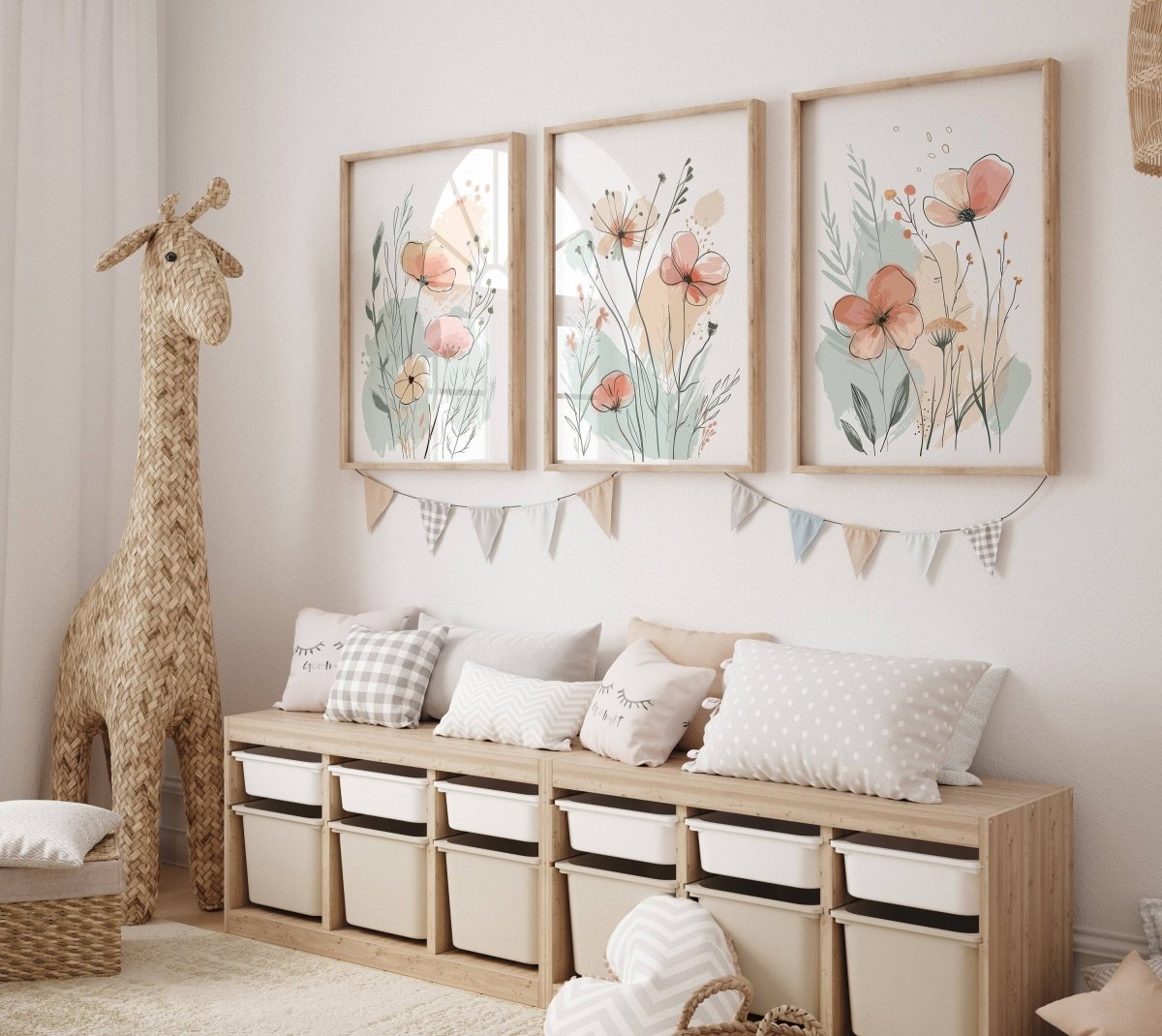Wildflower Wall Art Prints | Set of 3 | Scandi Floral Decor for Bedroom or Nursery - RoseRowanDesign - 