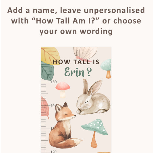 Personalised Children’s Height Chart Wall Sticker - Woodland Animal