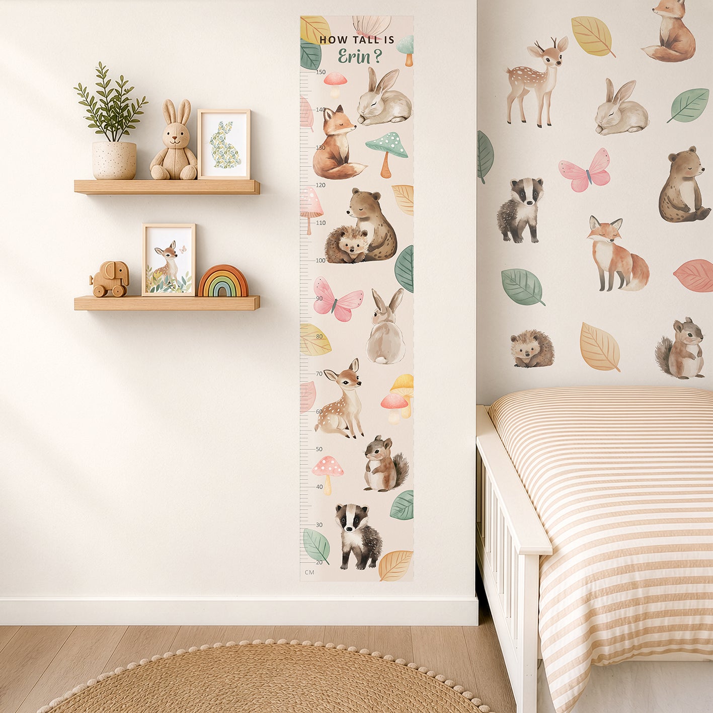 Personalised Children’s Height Chart Wall Sticker - Woodland Animal