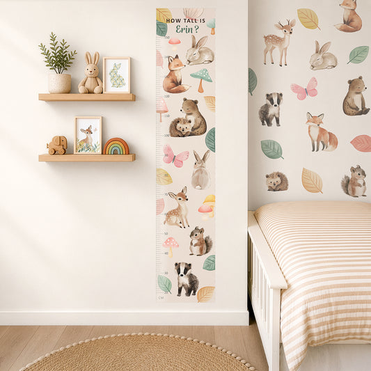 Personalised Children’s Height Chart Wall Sticker - Woodland Animal